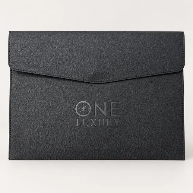 Black textured PU envelope document folder with recessed logo